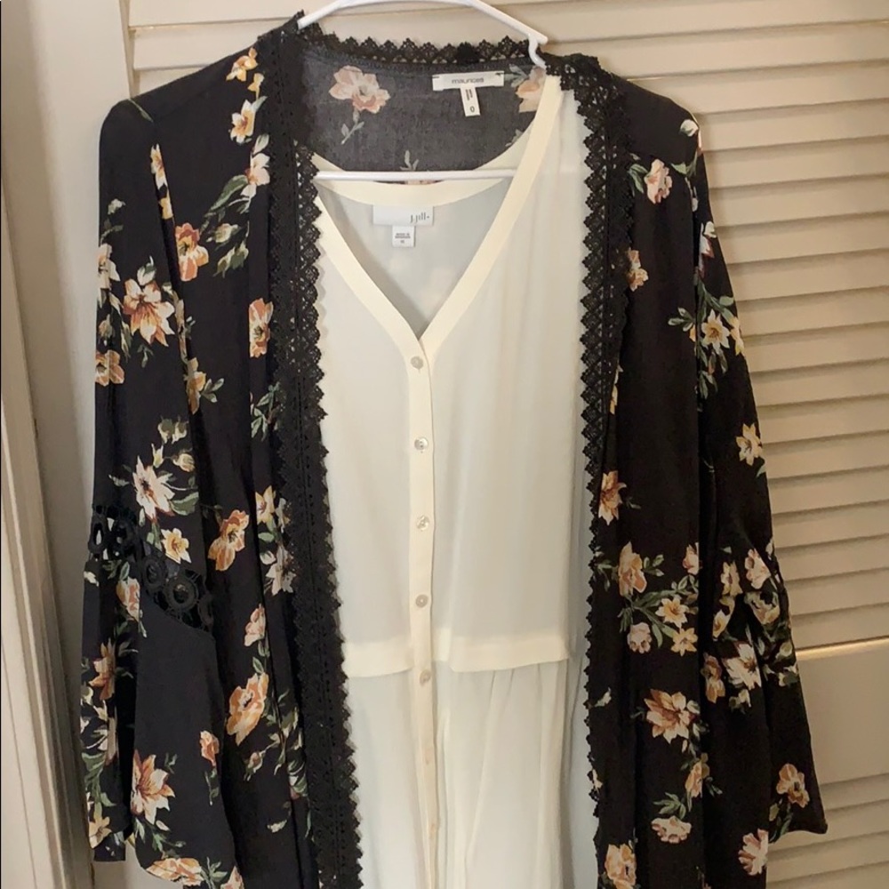 Floral Kimono with White Tank Top